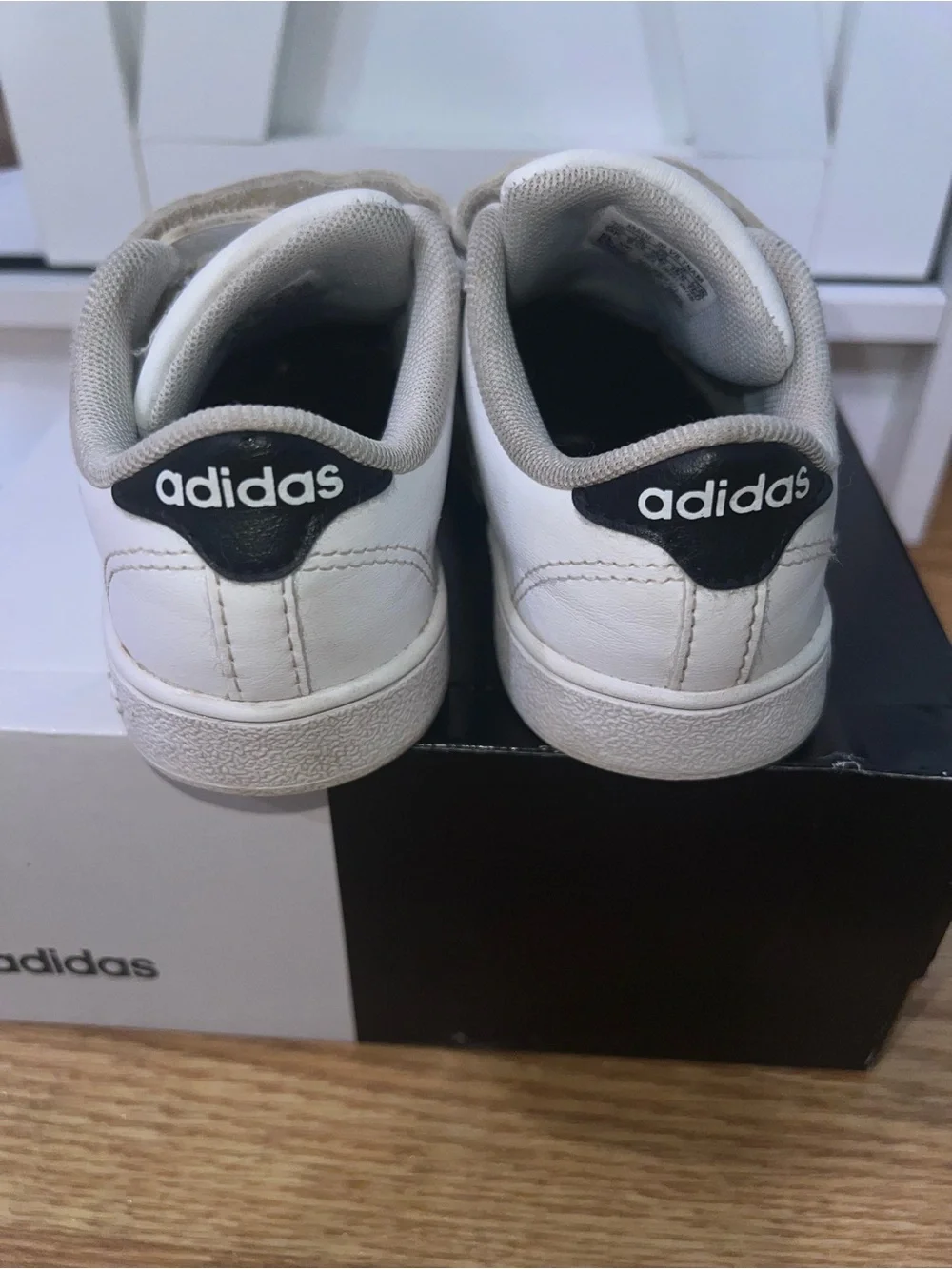 Adidas Kids White Sneakers with Black Stripes